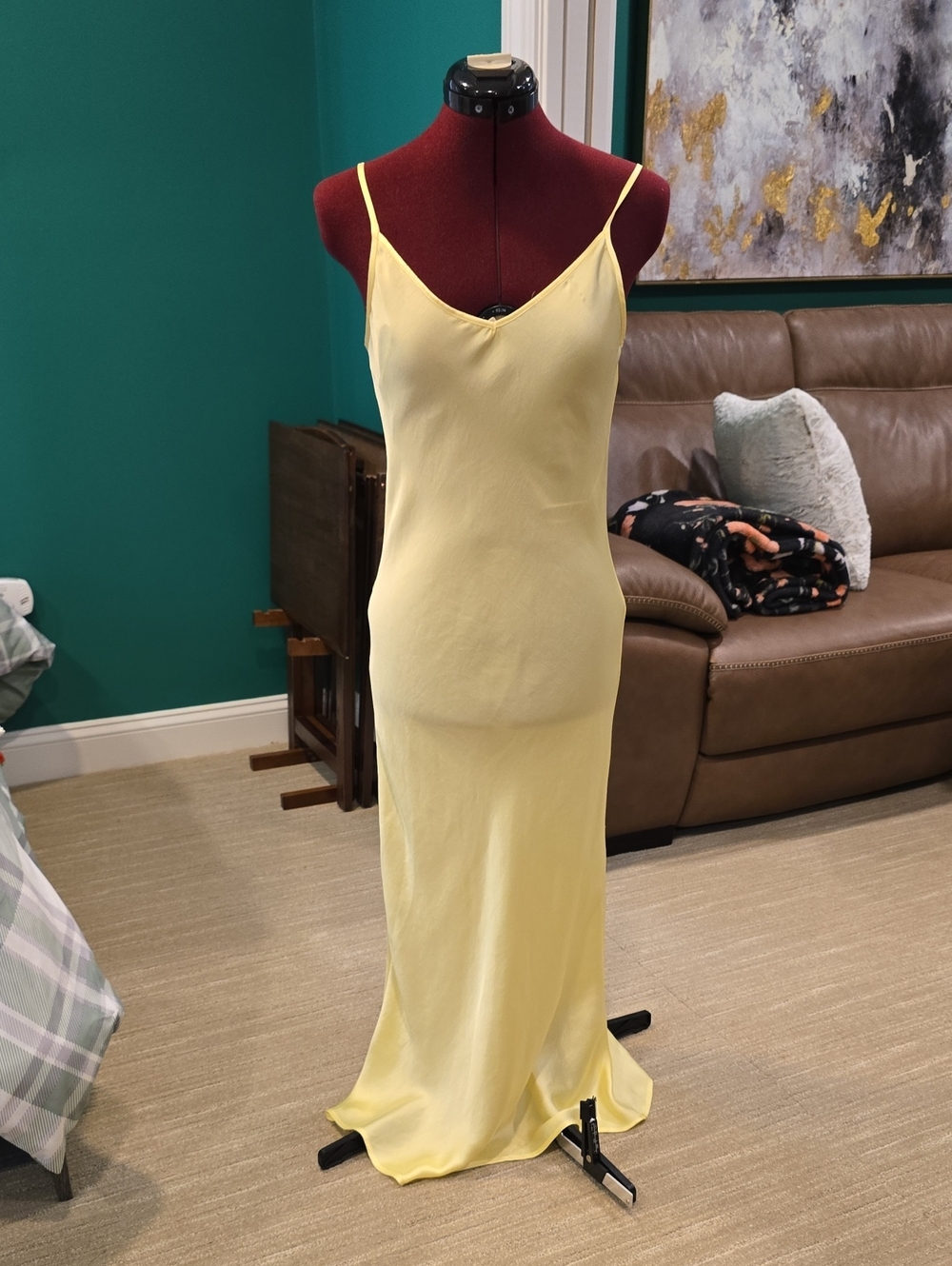 Zara Pale Butter Yellow Slip Maxi Dress with Spaghetti Straps, Size S